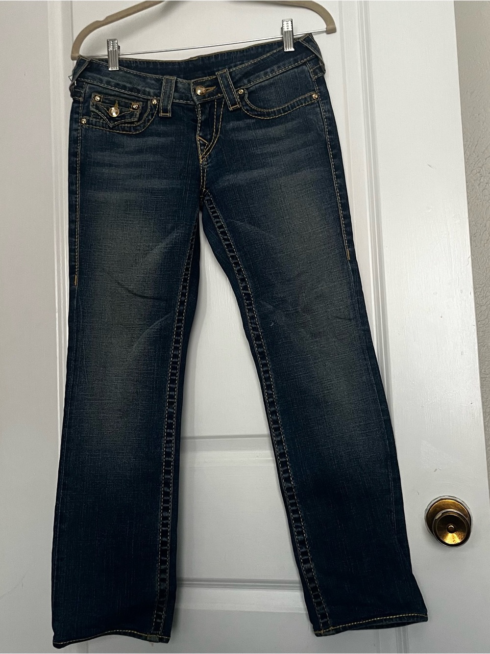 True Religion Women's Dark Indigo Straight Leg Jeans